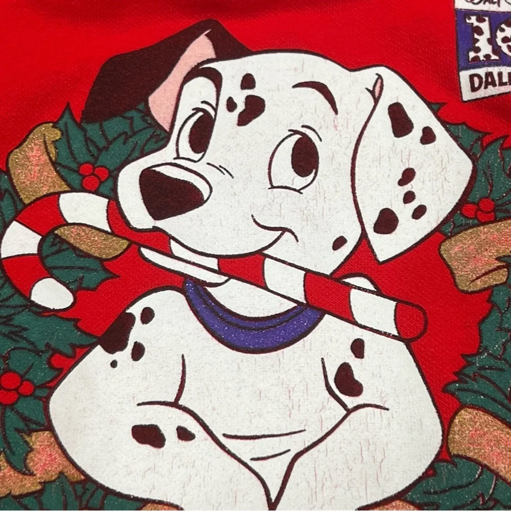 Vtg Disney 101 Dalmatians Crewneck Pullover Sweatshirt Holiday Youth Size Large - Picture 5 of 10